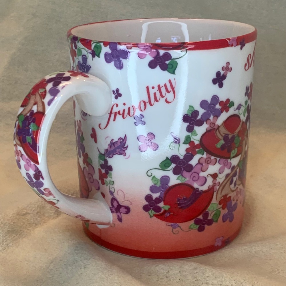 Cardew Design Red Hat Society Mug Pink Chintz White Red Excellent Floral 2004 - Picture 3 of 10